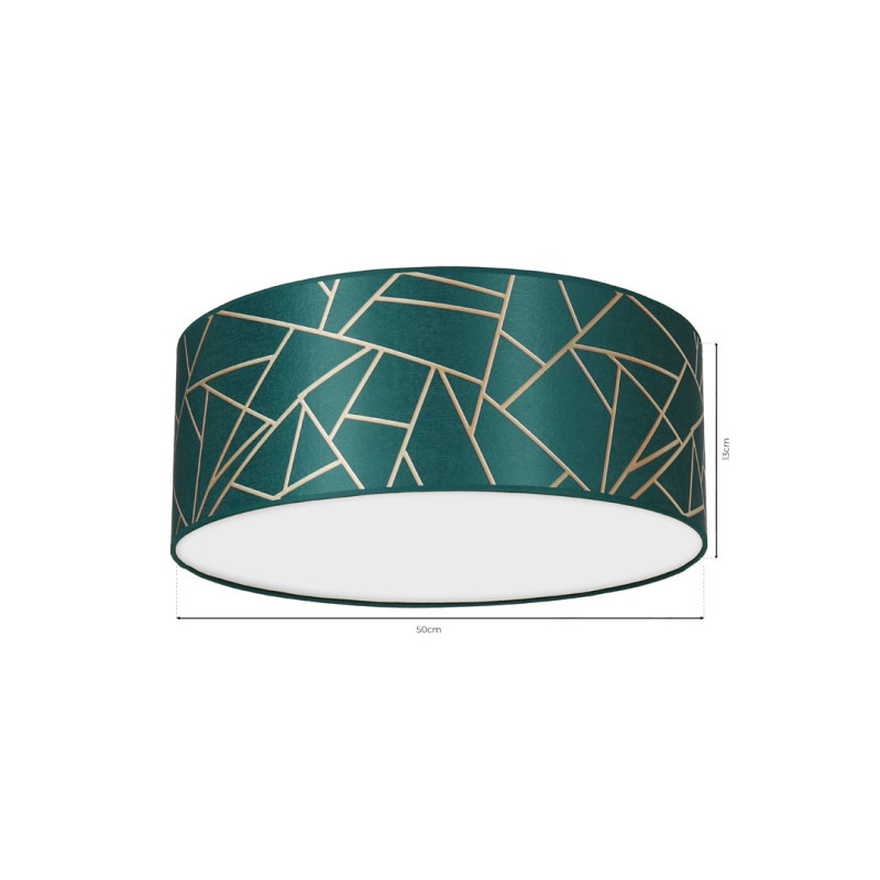 Plafonnier ZIGGY abat-jour rond 50cm tissu mosaique vert doré E27 Design chic 