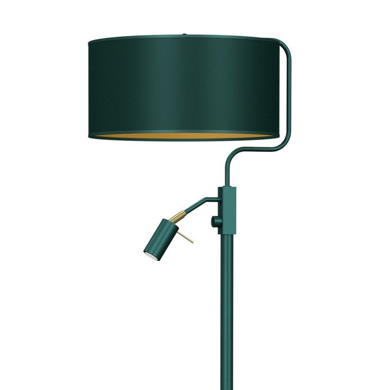 Lampadaire VERDE abat-jour tissu vert E27 + liseuse mini GU10 Design chic 