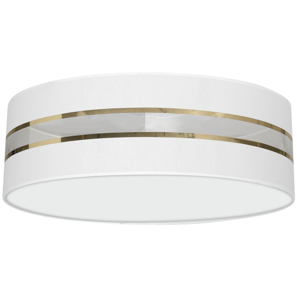 Plafonnier ULTIMO abat-jour rond 60cm tissu blanc bande doré E27 Design chic 