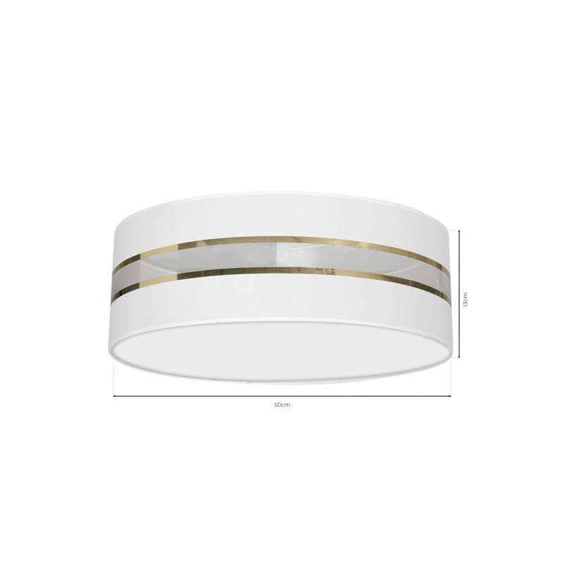 Plafonnier ULTIMO abat-jour rond 50cm tissu blanc bande doré E27 Design chic 