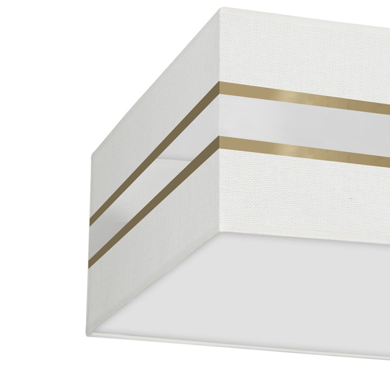 Plafonnier ULTIMO abat-jour carré 50cm tissu blanc bande doré E27 Design chic 