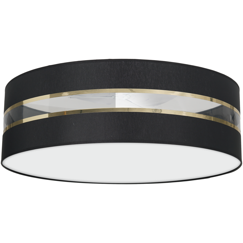 Plafonnier ULTIMO abat-jour rond 60cm tissu noir bande doré E27 Design chic 