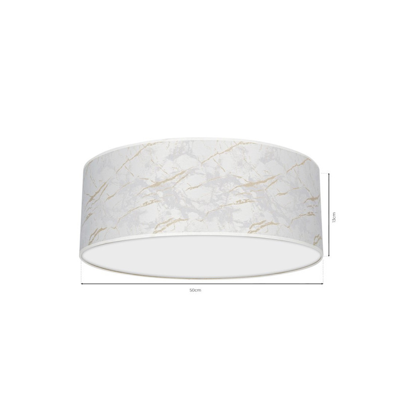 Plafonnier SENSO abat-jour rond 50cm tissu marbré blanc doré E27 Design chic 