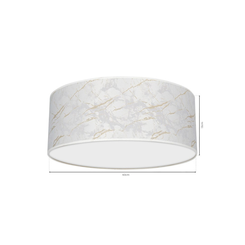 Plafonnier SENSO abat-jour rond 40cm tissu marbré blanc doré E27 Design chic 