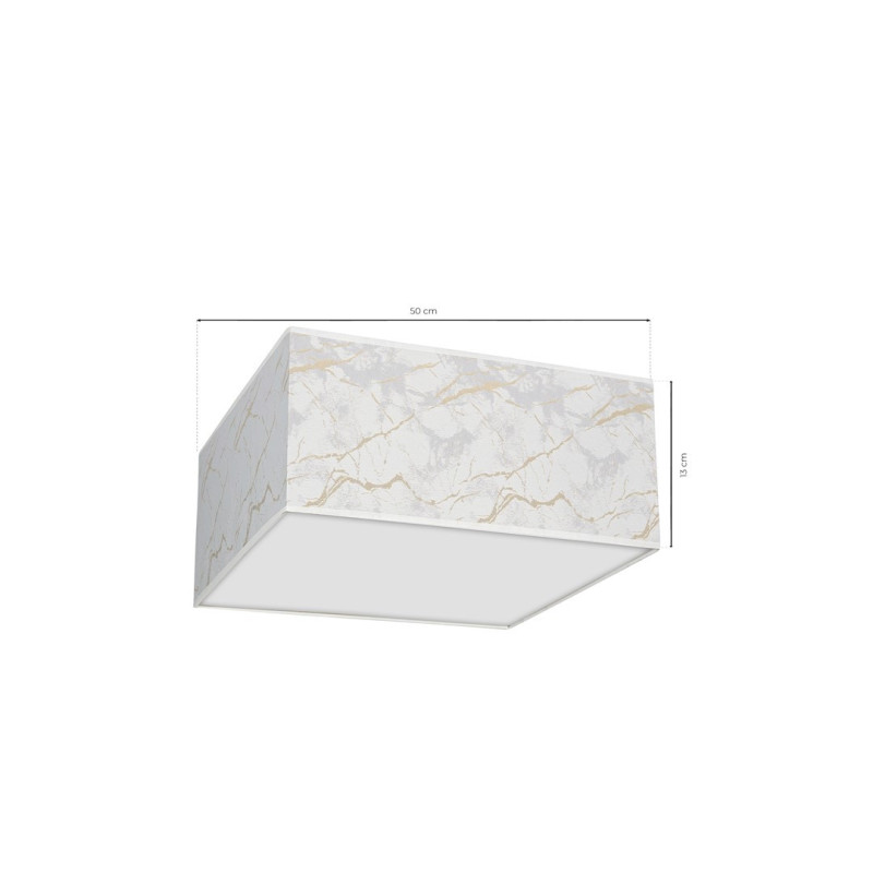 Plafonnier SENSO abat-jour carré 50cm tissu marbré blanc doré E27 Design chic 