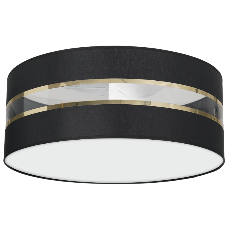 Plafonnier ULTIMO abat-jour rond 40cm tissu noir bande doré E27 Design chic 