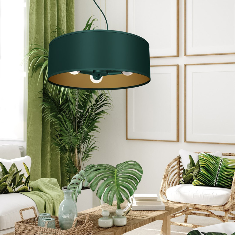 Suspension VERDE hauteur réglable abat-jour rond 50cm tissu vert E27 Design chic 