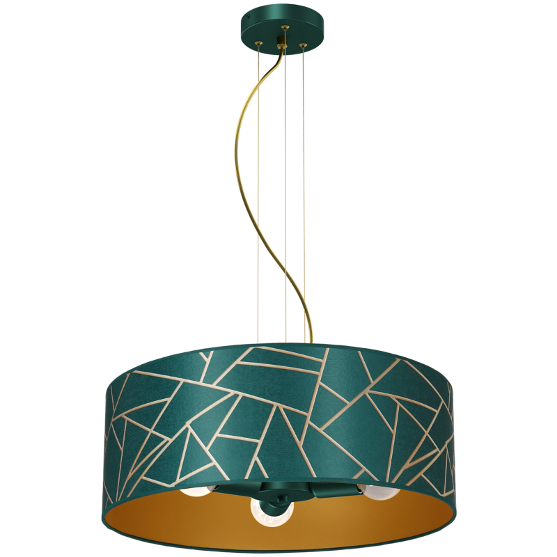 Suspension ZIGGY abat-jour rond 50cm tissu mosaique vert doré E27 Design chic 