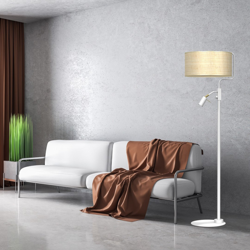 Lampadaire MARSHALL abat-jour rotin E27 + liseuse mini GU10 Nature 