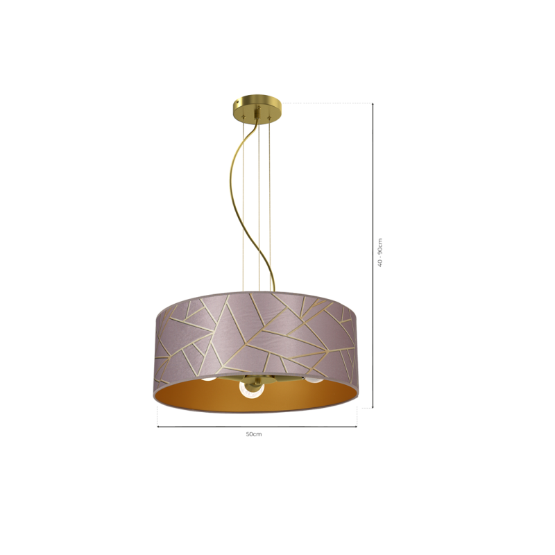 Suspension ZIGGY abat-jour rond 50cm tissu mosaique rose doré E27 Design chic 