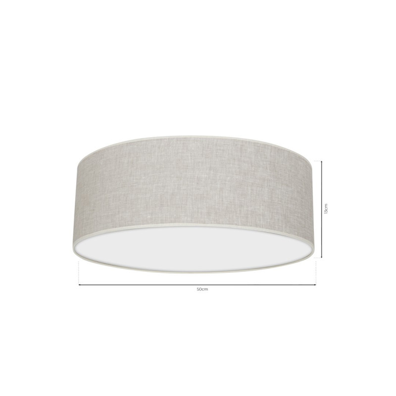 Plafonnier LINO rond 50cm abat-jour en lin beige gris E27 Nature 