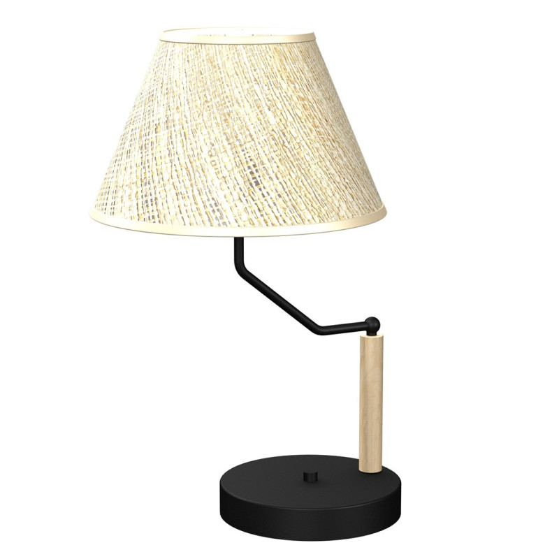 Lampe à poser ETNA abat-jour lin beige gris E27 pied métal noir et bois Nature 