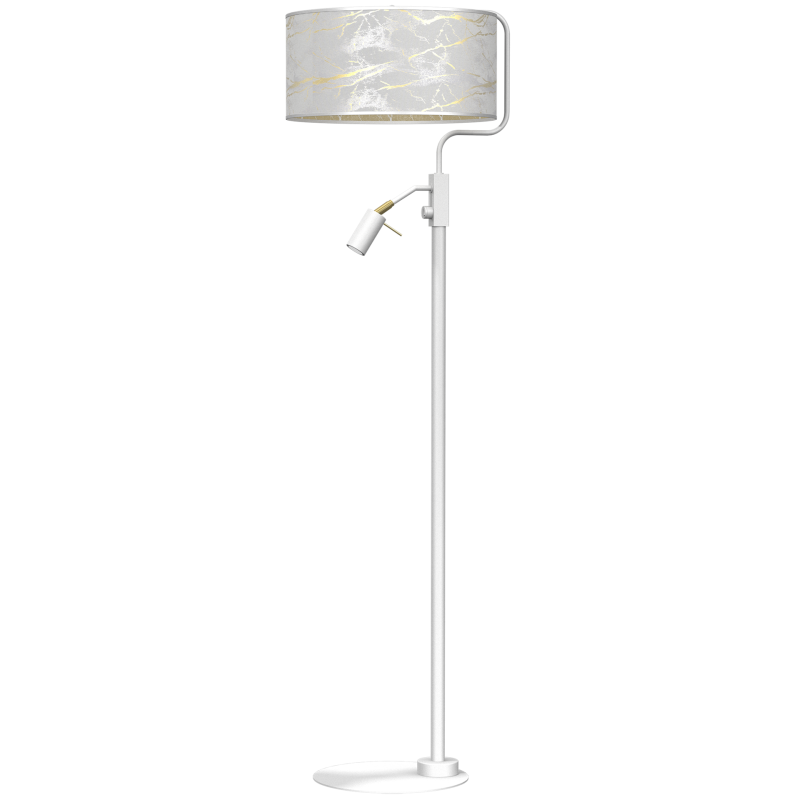 Lampadaire SENSO abat-jour tissu marbré noir doré E27 + liseuse mini GU10 Design chic 