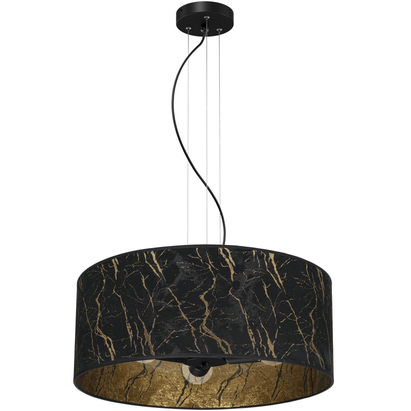 Suspension SENSO abat-jour rond 50cm tissu marbré noir doré E27 Design chic 