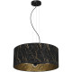 Suspension SENSO abat-jour rond 50cm tissu marbré noir doré E27 Design chic 