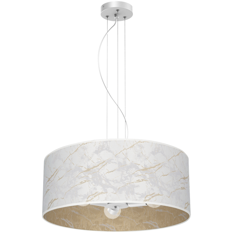 Suspension SENSO abat-jour rond 50cm tissu marbré blanc doré E27 Design chic 