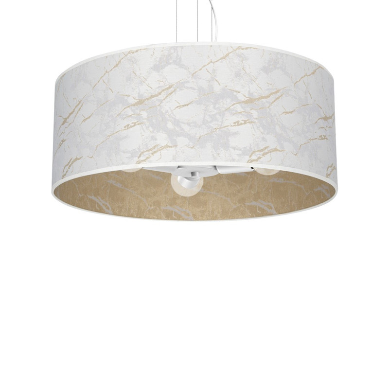 Suspension SENSO abat-jour rond 50cm tissu marbré blanc doré E27 Design chic 