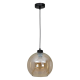 Suspension SOFIA boule verre ambré E27 base ronde métal noir Design chic 