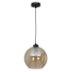 Suspension SOFIA boule verre ambré E27 base ronde métal noir Design chic 