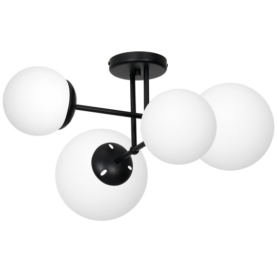 Plafonnier LIMA Métal Noir 4 boules verre blanc E14 Design chic 