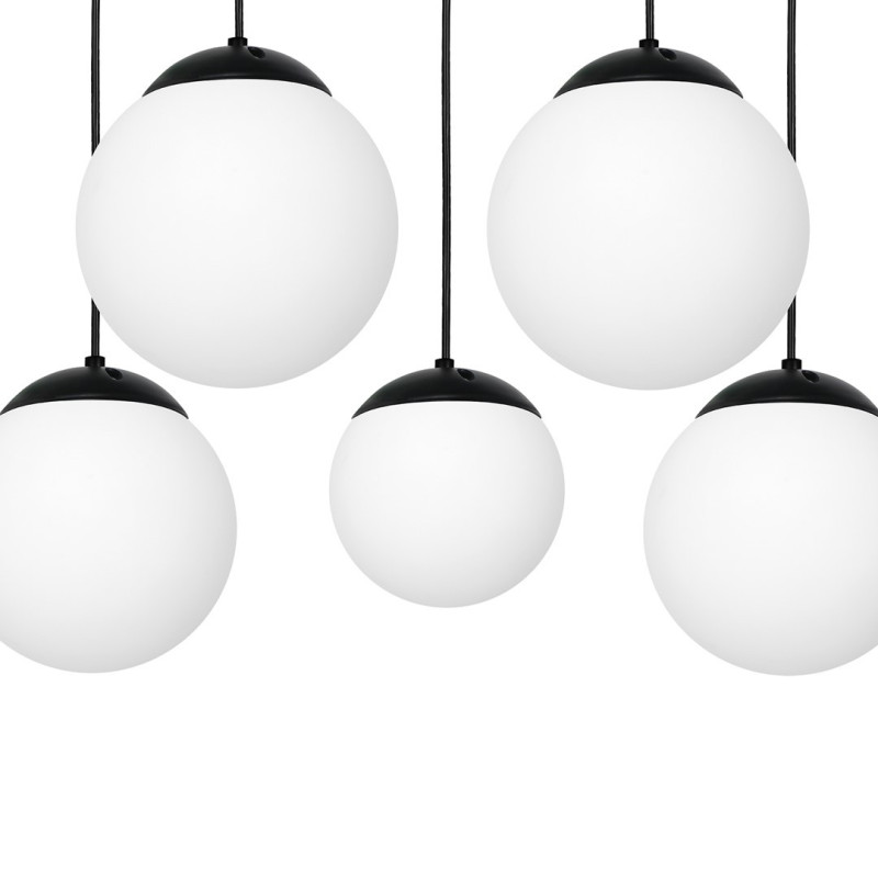 Suspension LIMA base métal noir 4 boules verre blanc alignées E14 Design chic 