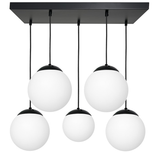 Suspension LIMA base métal noir 4 boules verre blanc alignées E14 Design chic 