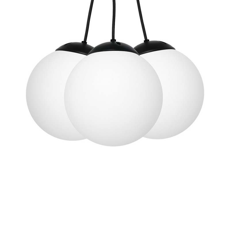 Suspension LIMA base métal noir grappe 3 boules verre blanc E14 Design chic 