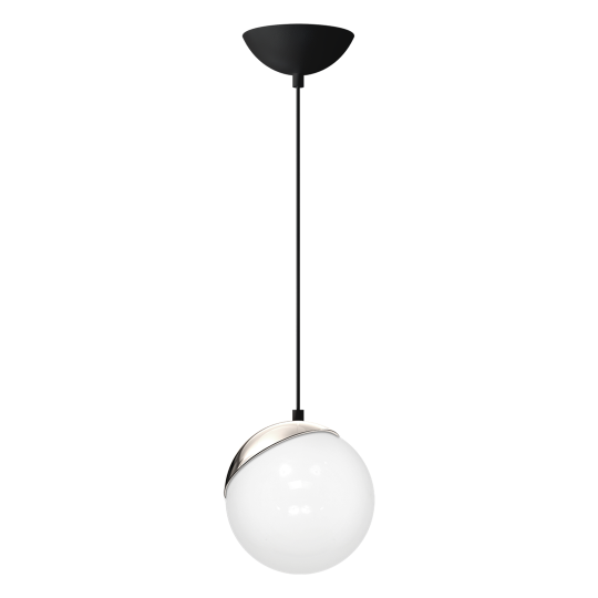 Suspension SFERA boule chromée verre blanc E14 base métal noir Design chic 
