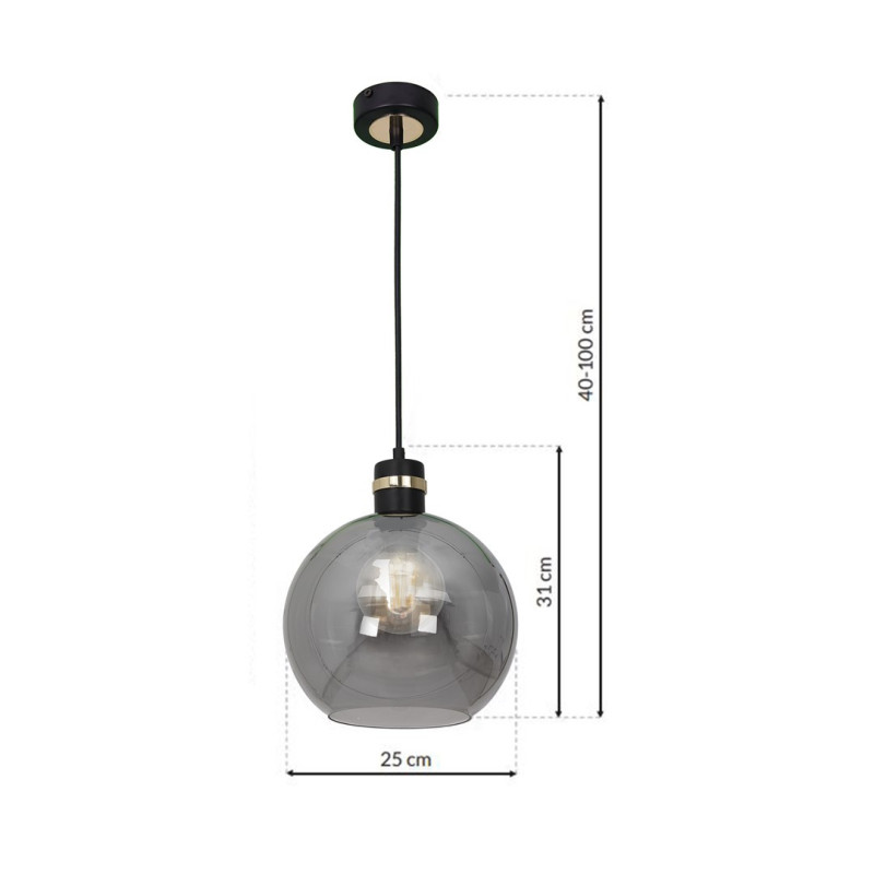 Suspension OMEGA boule verre fumé douille métal noir doré Design chic 