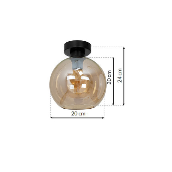 Plafonnier SOFIA boule verre ambré E27 base ronde métal noir Design chic 