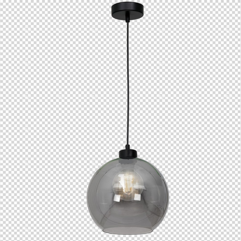 Suspension SOFIA boule verre fumé E27 base ronde métal noir Design chic 