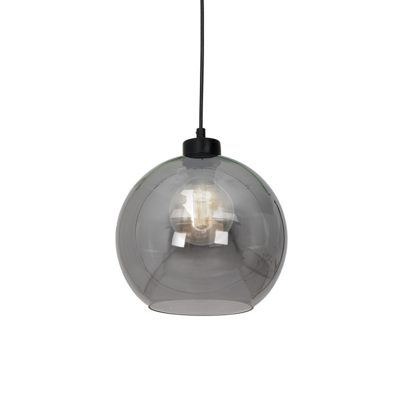 Suspension SOFIA boule verre fumé E27 base ronde métal noir Design chic 