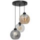 Suspension SOFIA 3 boules verre ambré fumé et clair E27 base ronde métal noir Design chic 