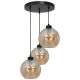 Suspension SOFIA 3 boules verre ambré E27 base ronde métal noir Design chic 