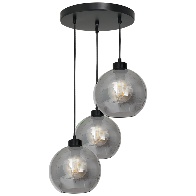 Suspension SOFIA 3 boules verre fumé E27 base ronde métal noir Design chic 