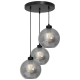 Suspension SOFIA 3 boules verre fumé E27 base ronde métal noir Design chic 