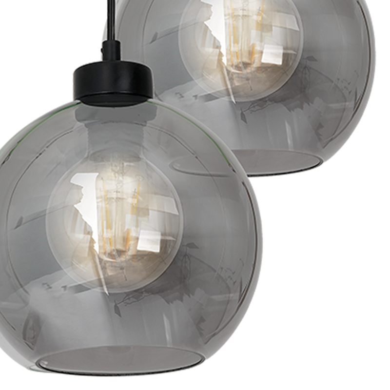 Suspension SOFIA 3 boules verre fumé E27 base ronde métal noir Design chic 