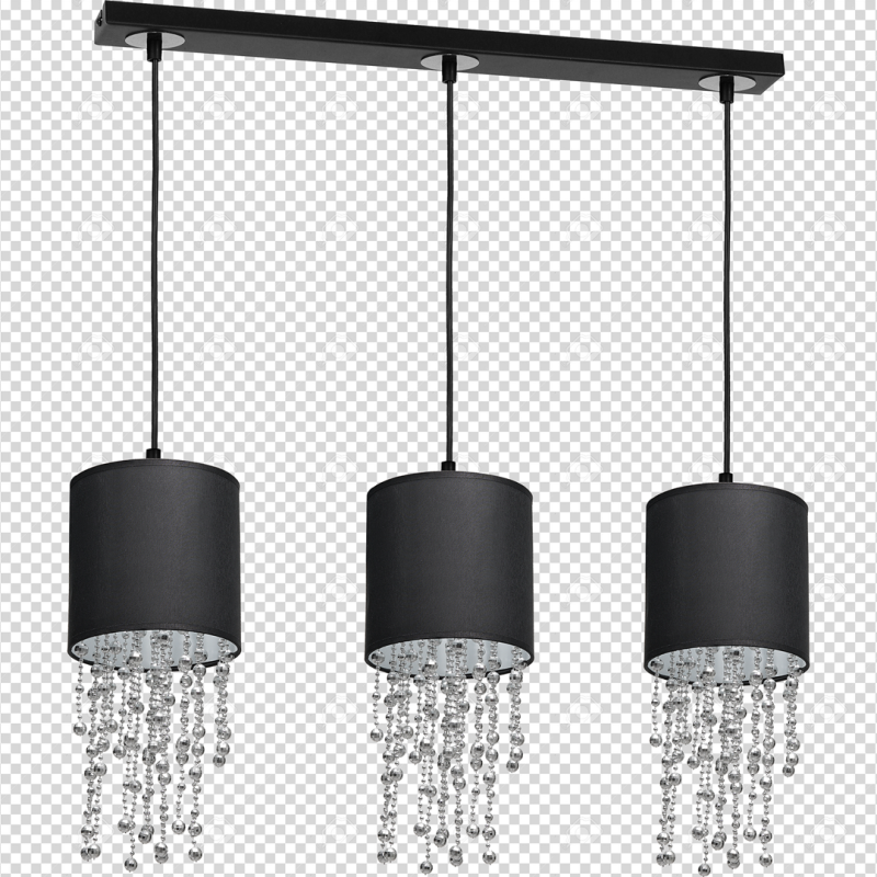 Suspension ALMERIA 3 abat-jour tissu noir chaine perles chromées E27 Vintage 