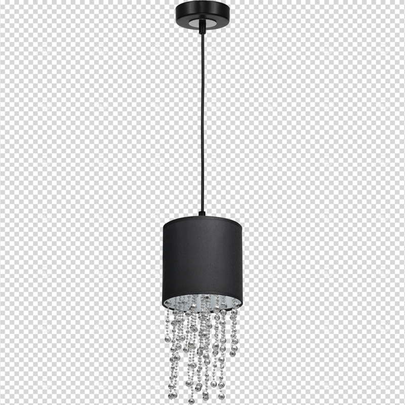 Suspension ALMERIA abat-jour tissu noir 15cm chaine perles chromées E27 Vintage 