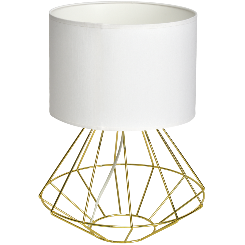 Lampe à poser LUPO cage forme diamant métallique doré abat-jour tissu blanc E27 Bohème 