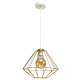 Suspension LUPO blanc cage forme diamant métallique doré E27 Bohème 