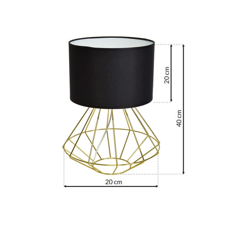 Lampe à poser LUPO cage forme diamant métallique doré abat-jour tissu noir E27 Bohème 