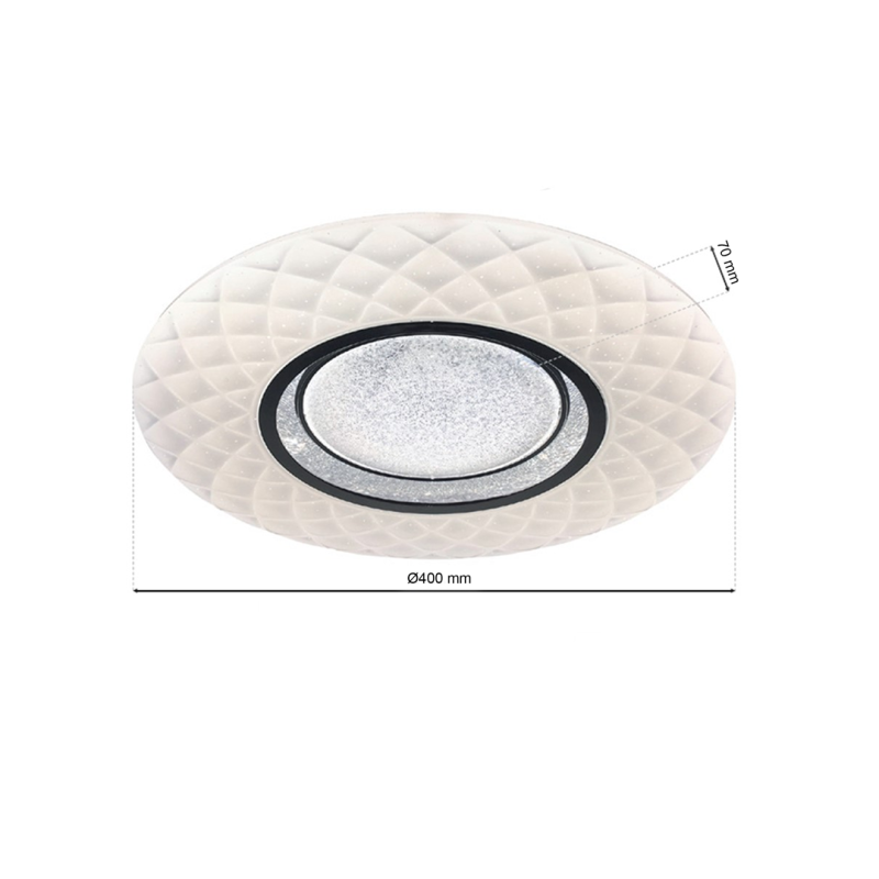 Plafonnier TOKYO 40cm rond blanc effet matelassé anneau noir LED CCT 3000k à 6000k 24W avec télécommande 