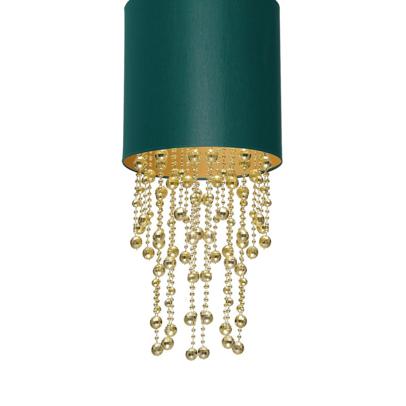 Suspension ALMERIA abat-jour tissu vert 15cm chaine perles dorées E27 Vintage 