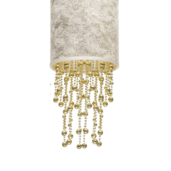 Suspension ALMERIA abat-jour tissu blanc 15cm chaine perles dorées E27 Vintage 