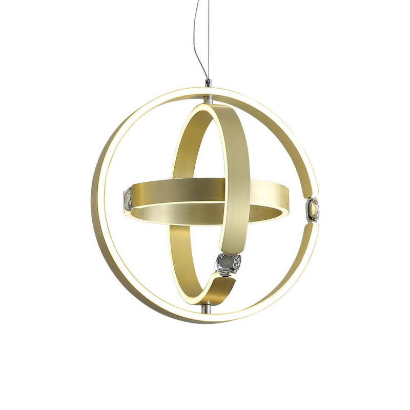 Suspension SIRIUS doré 3 anneaux lumineux forme bague avec diamant LED blanc neutre 80W Design chic 