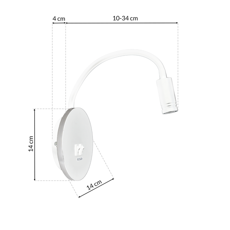 Applique murale flexible double option éclairage LED 8W ou 2W blanc neutre BASE ronde métal blanc Minimaliste 