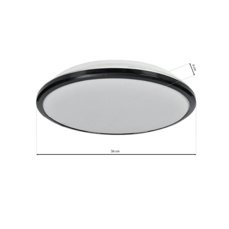 Plafonnier TERMA rond 36cm Noir et blanc LED blanc neutre 4000k 24W 1960Lm IP44  