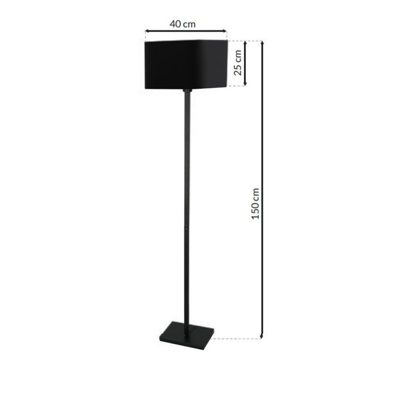 Lampadaire NAPOLI abat-jour carré tissu noir intérieur doré E27 Design chic 