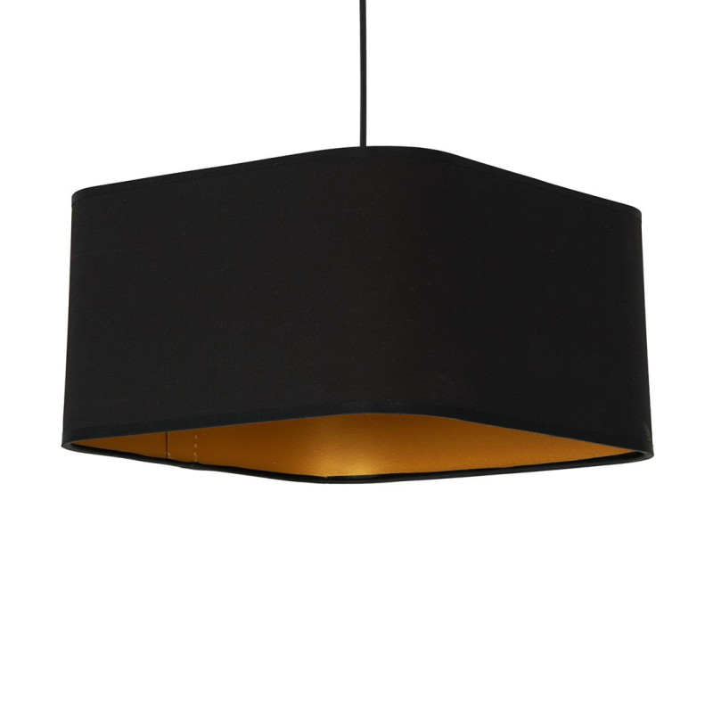 Suspension NAPOLI hauteur réglable abat-jour carré tissu noir intérieur doré E27 Design chic 